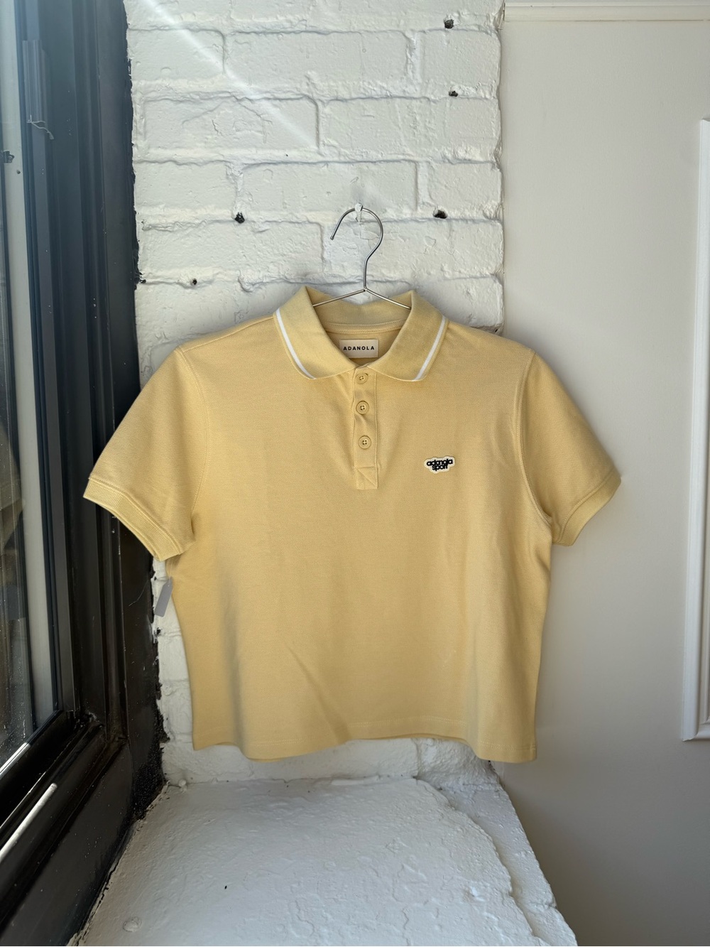 Adanola Soft Yellow Cropped Polo with White Trim